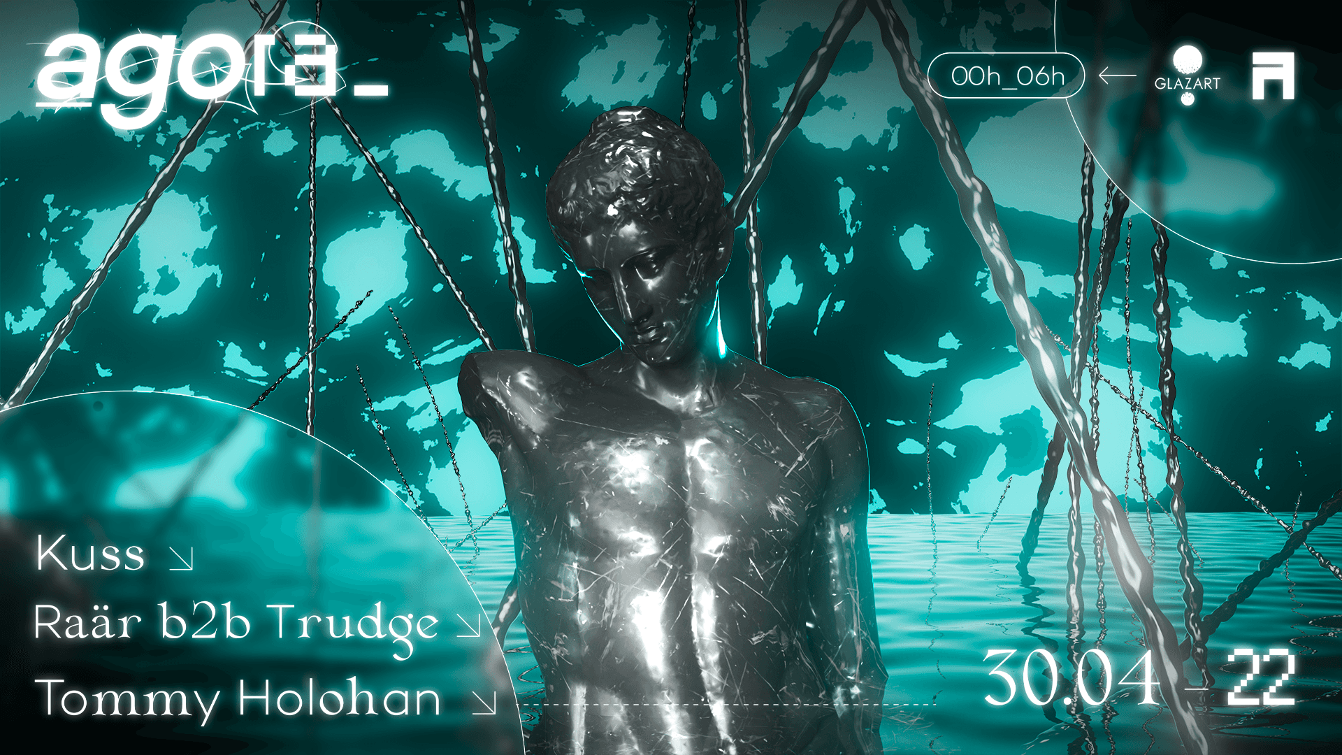 Agora x Glazart: Raär b2b Trudge, Tommy Holohan & KUSS - poster